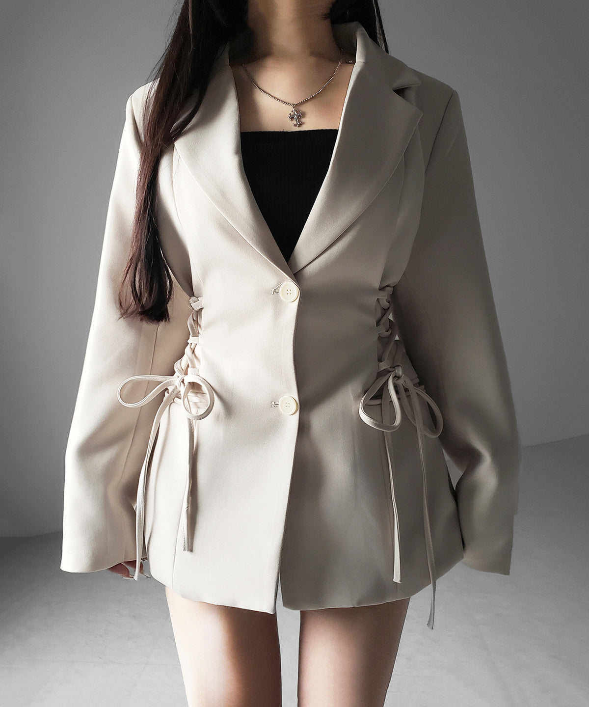 レースアップリボンスリムテーラードジャケット / lace-up ribbon slim tailored jacket