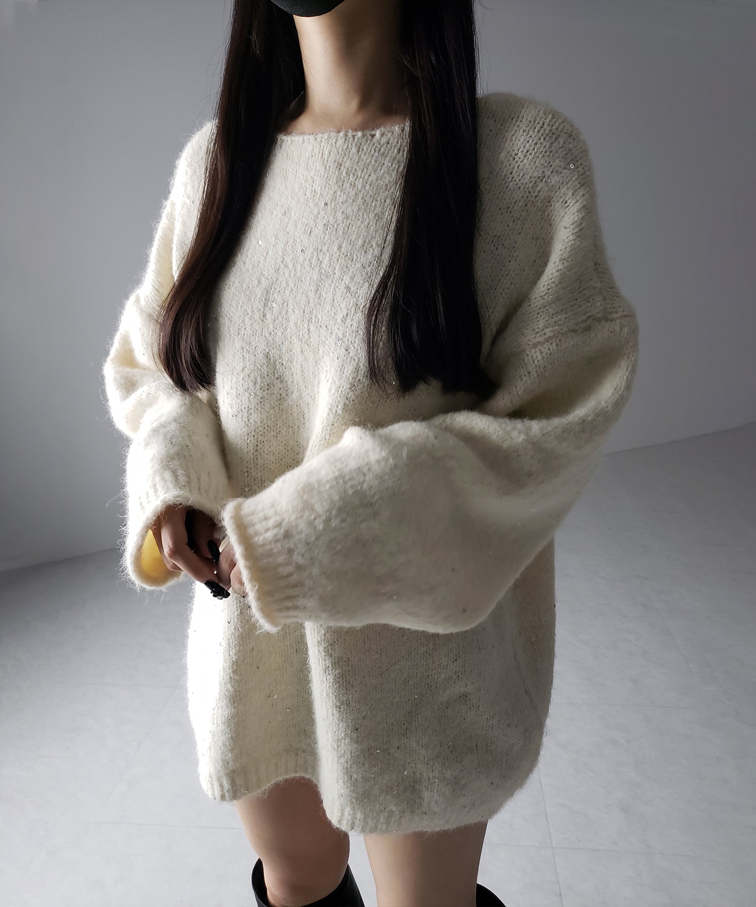 【 2WAY 】ベロアリボンスパングルオーバーニット / velor ribbon spangle over knit