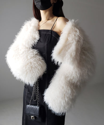 シャギーファーノーカラーボリュームショートコート/ shaggy fur nocollar volume short coat