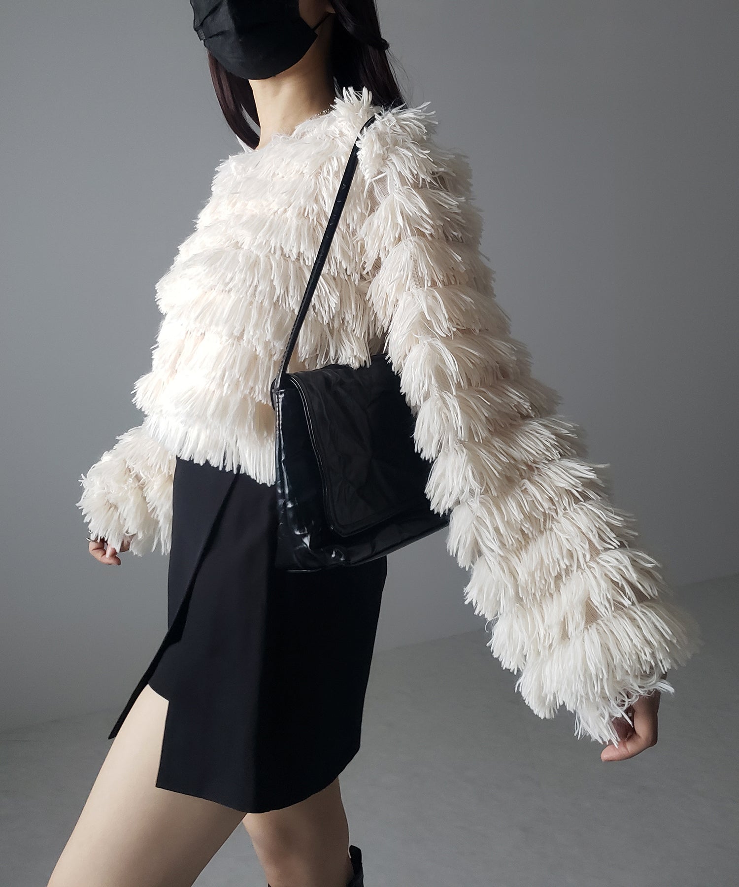 【 4color 】シャギーファーフリンジオーバートップス /shaggy fur fringe over tops