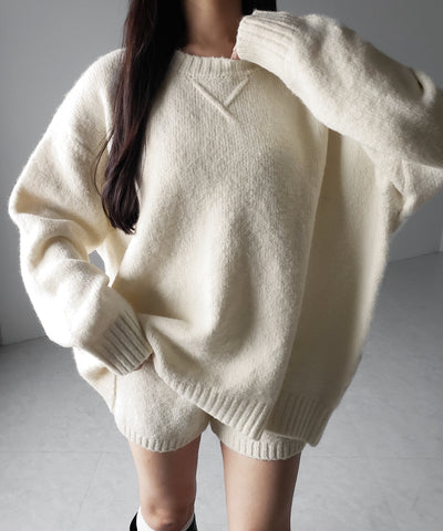 【 ニットセットアップ 】フラッフィーオーバーサイズニット + ニットショートパンツ SET / fluffy over size knit + knit short pants SET
