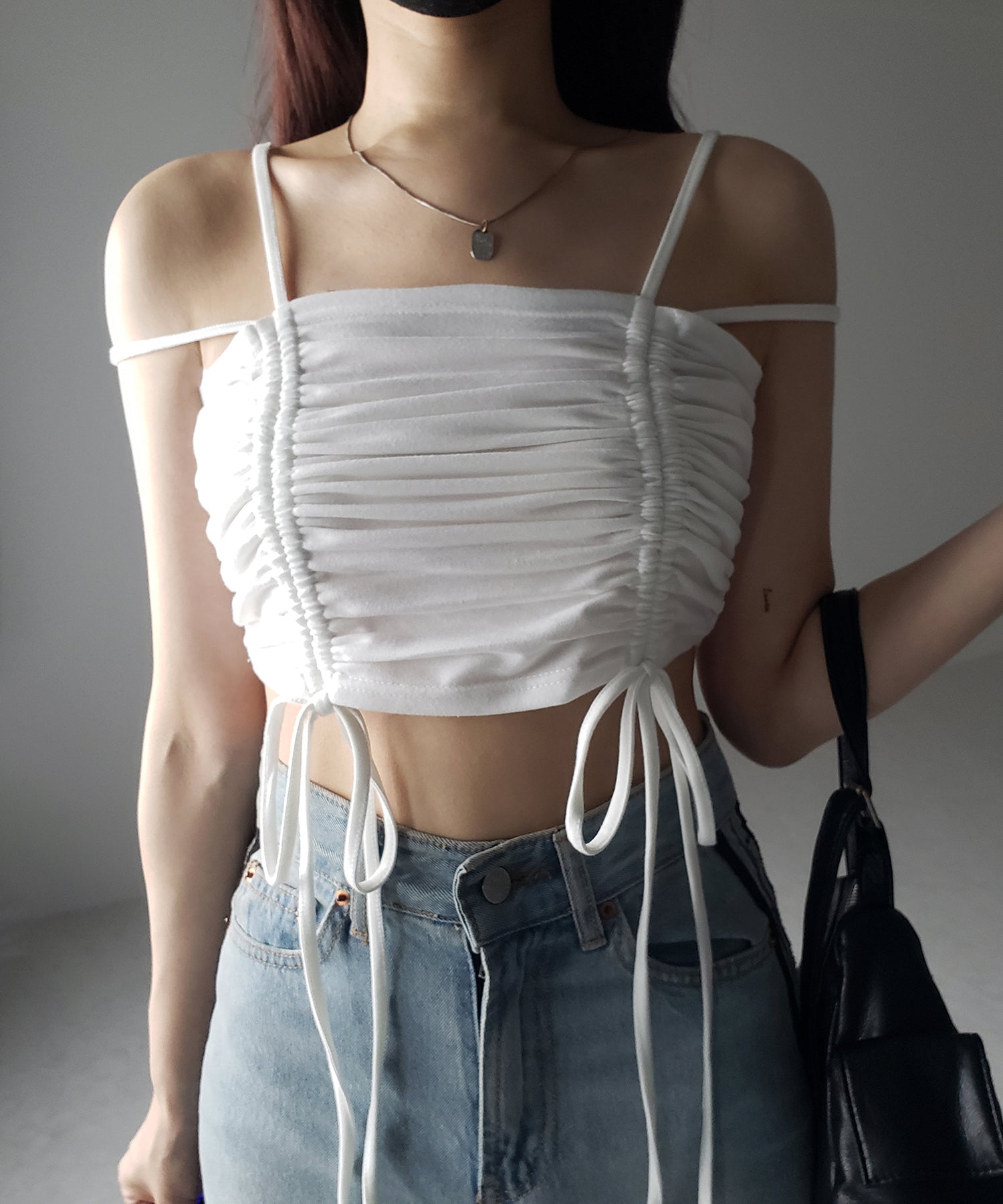 3WAYクロスストラップリボンシャーリングショートキャミソール / 3WAY cross strap ribbon shirring short camisole