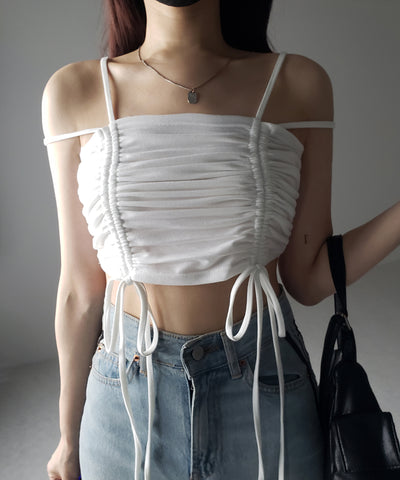 3WAYクロスストラップリボンシャーリングショートキャミソール / 3WAY cross strap ribbon shirring short camisole