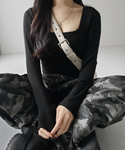 【 A4収納可 】ハトメデザインベルテッドワンハンドルショルダーバッグ / Eyelet design belted onehandle shoulder bag
