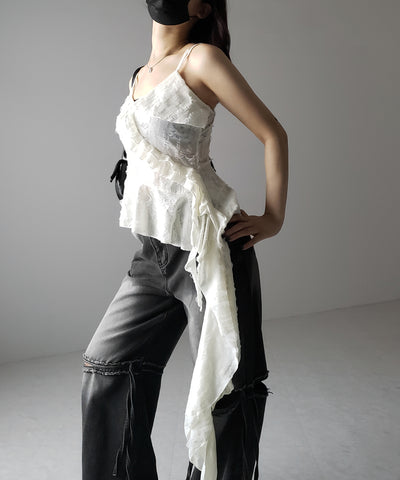 アシンメトリーダメージフリルキャミソール / asymmetry damage frill camisole