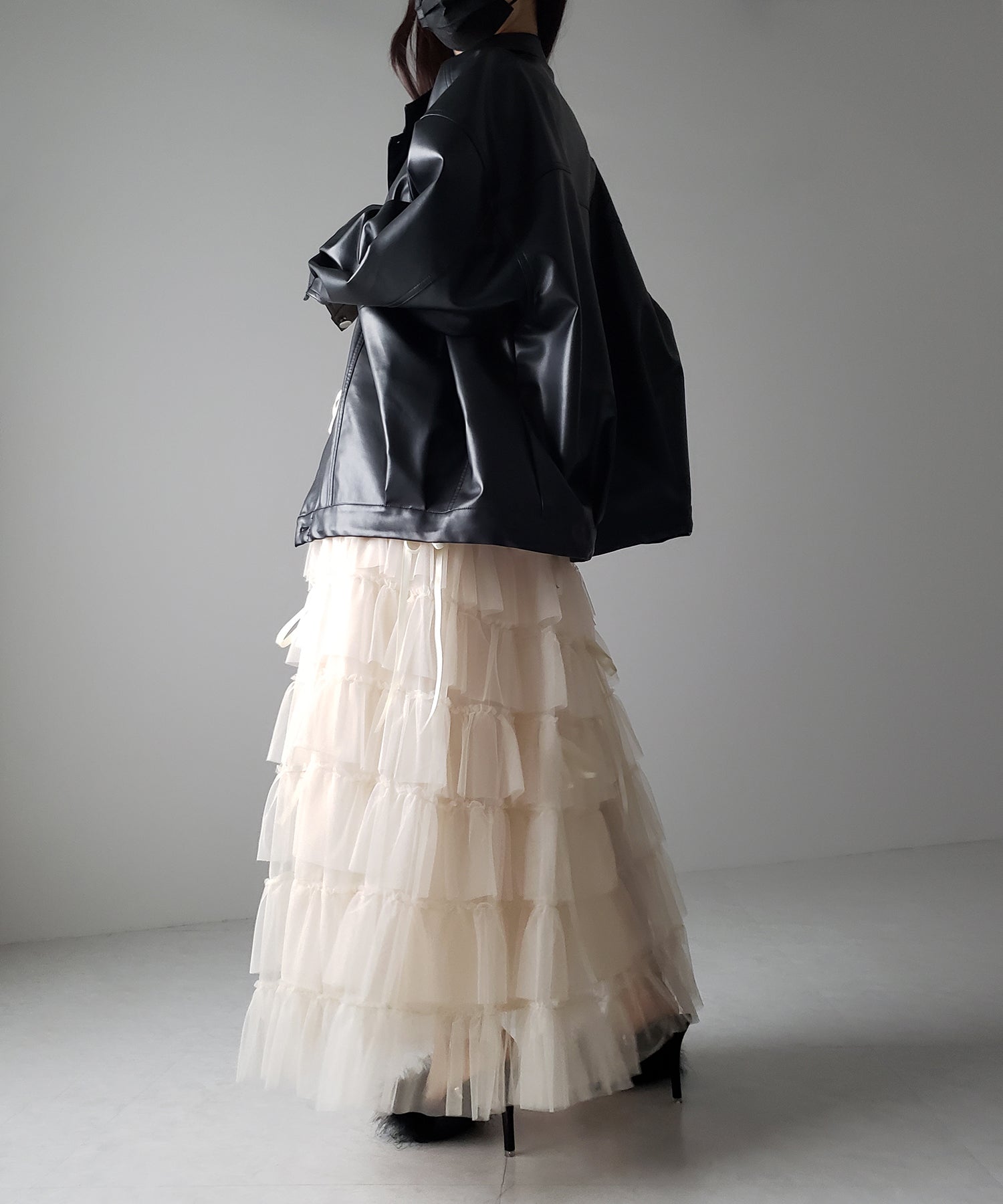 【 4color 】ストラップリボンバレエコアチュールスカート /strap ribbon ballet core tulle skirt