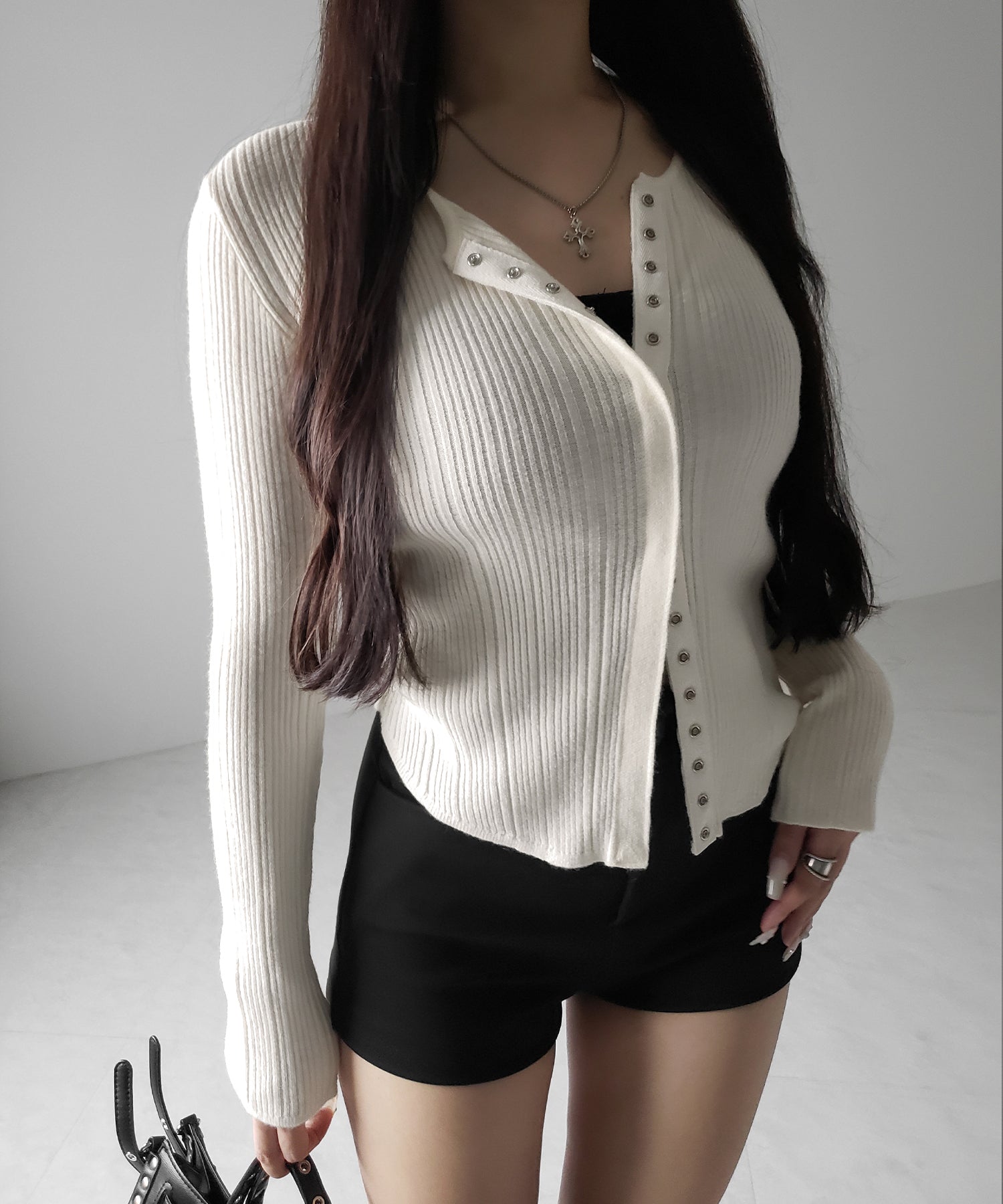 【 3color 】スナップボタンリブニットスリムカーディガン / snap button rib knit slim cardigan