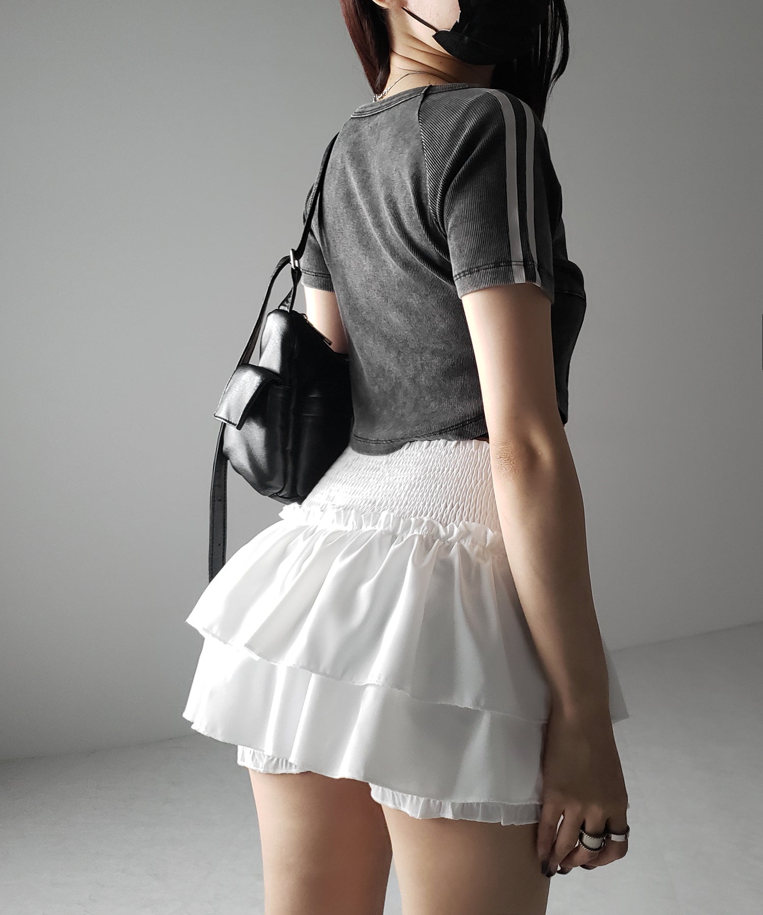 【 3color / 3size 】2段フリルシャーリングミニスカパン / double frill shirring mini skirt pants