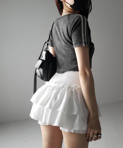 2段フリルシャーリングミニスカパン / double frill shirring mini skirt pants