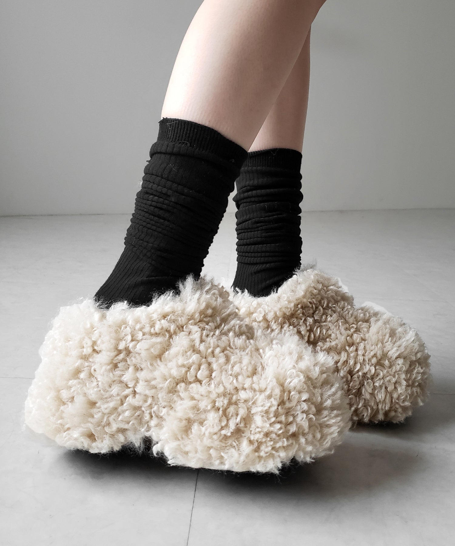 厚底テディボアサボサンダル / platform teddy boa sabo sandals