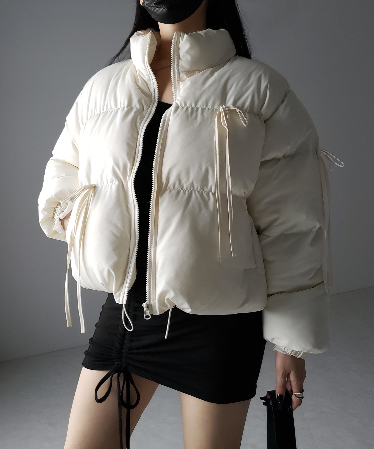【 裾絞り可能2WAY 】ストラップリボンショートパフダウンジャケット / strap ribbon short puff down jacket