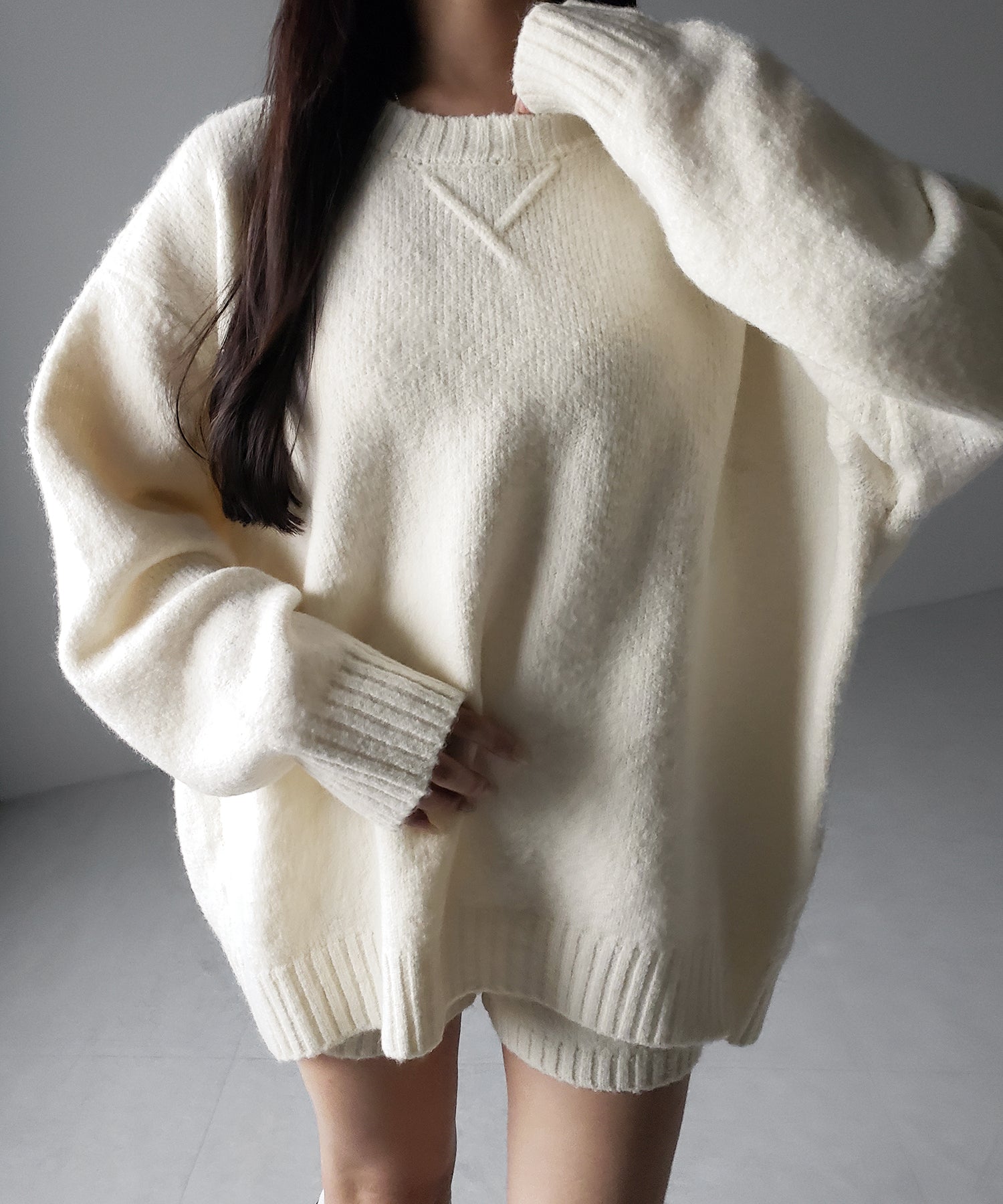 【 ニットセットアップ 】フラッフィーオーバーサイズニット + ニットショートパンツ SET / fluffy over size knit + knit short pants SET