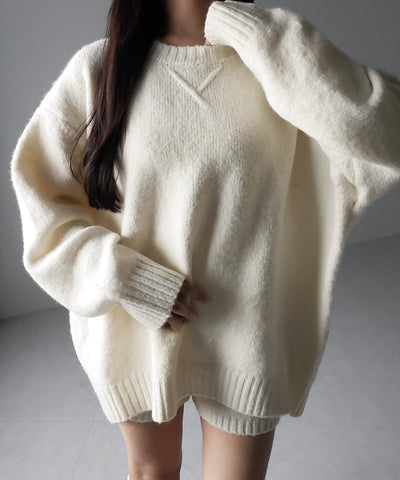【 ニットセットアップ 】フラッフィーオーバーサイズニット + ニットショートパンツ SET / fluffy over size knit + knit short pants SET