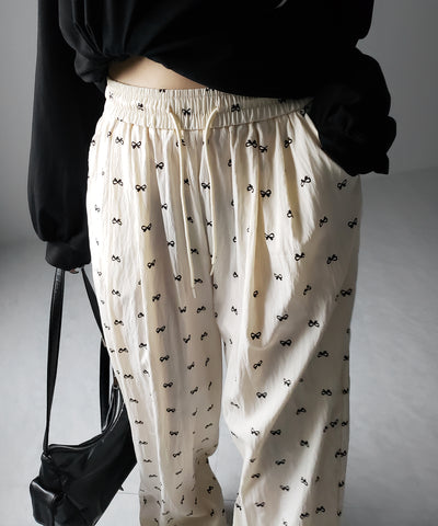 リボンプリントワイドイージーパンツ / ribbon print wide easy pants
