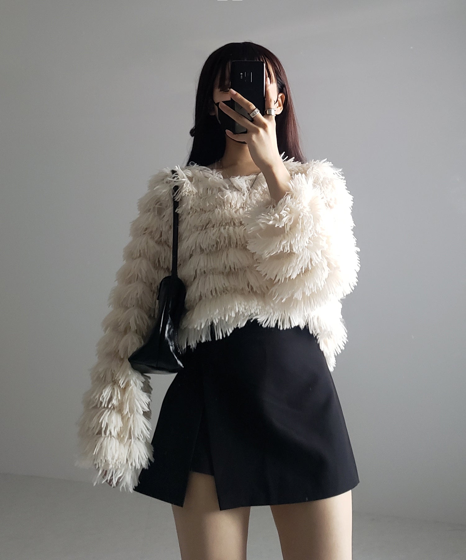 【 4color 】シャギーファーフリンジオーバートップス /shaggy fur fringe over tops