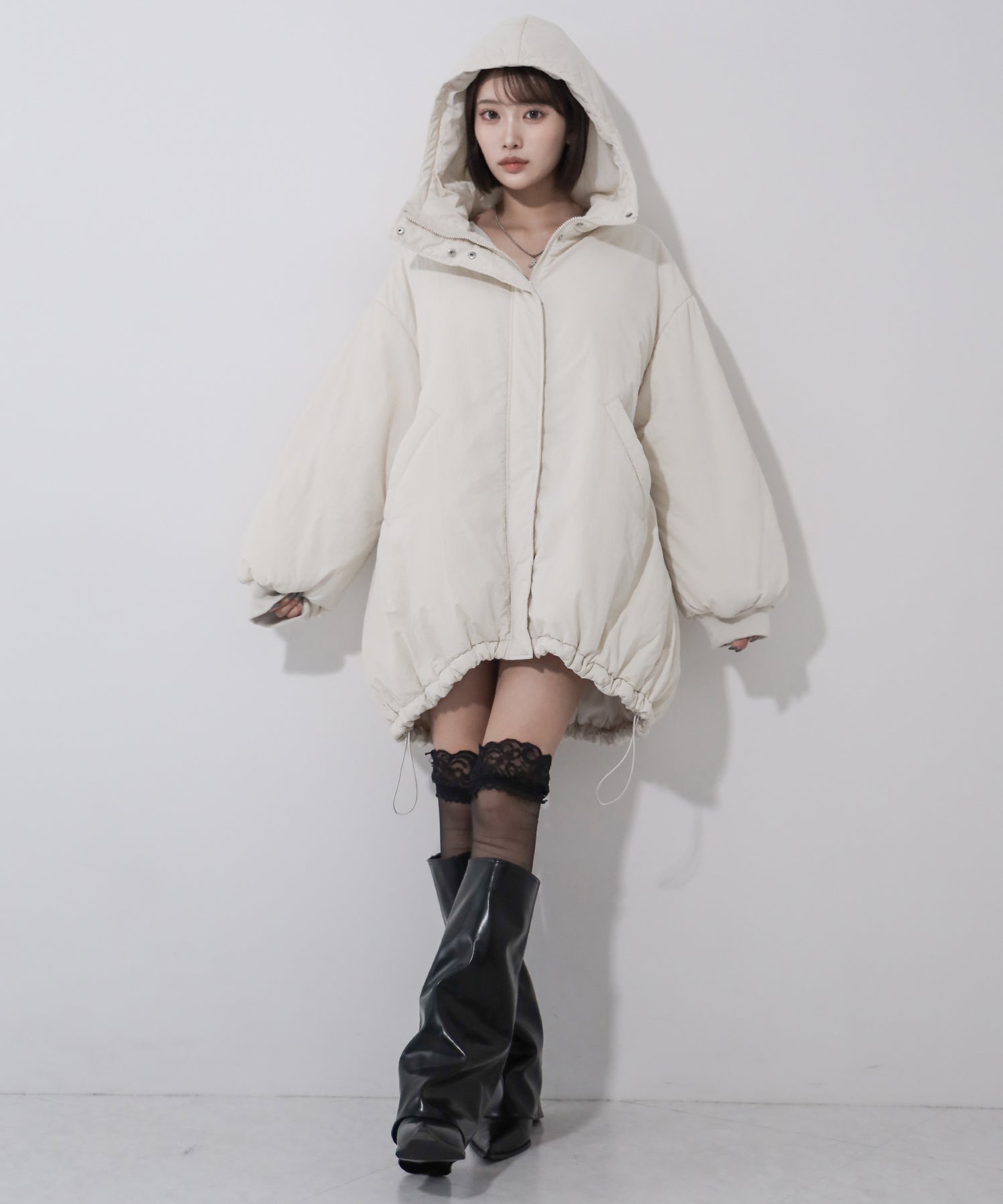 【 裾絞り可能2WAY 】フード付きパファーエコダウンモンスターコート / 2WAY Hooded puffer eco down monster coat