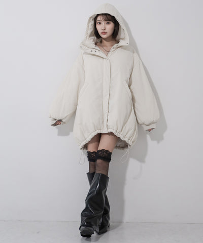 【 裾絞り可能2WAY 】フード付きパファーエコダウンモンスターコート / 2WAY Hooded puffer eco down monster coat