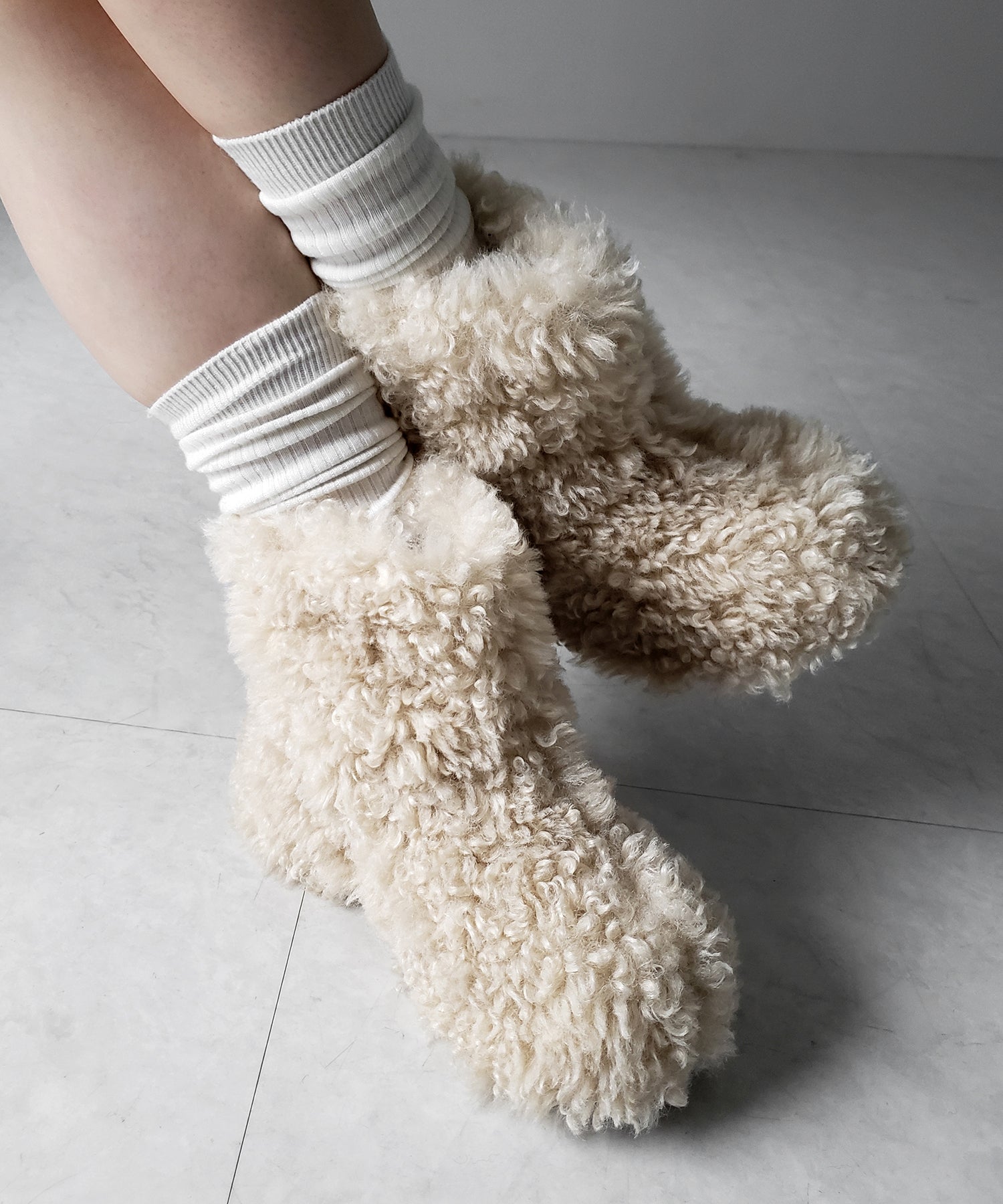 厚底テディボアショートブーツ / platform teddy boa short boots