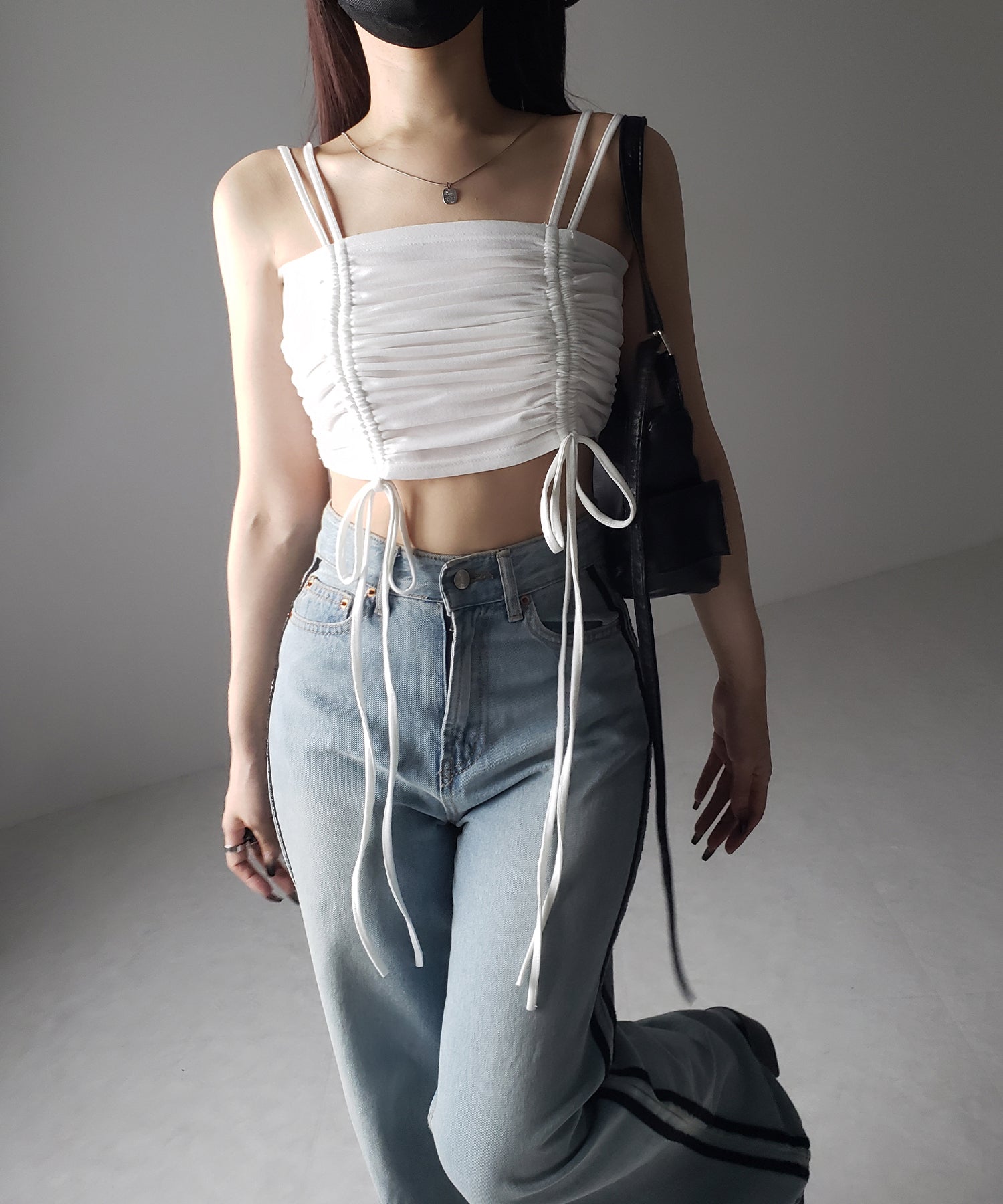 3WAYクロスストラップリボンシャーリングショートキャミソール / 3WAY cross strap ribbon shirring short camisole