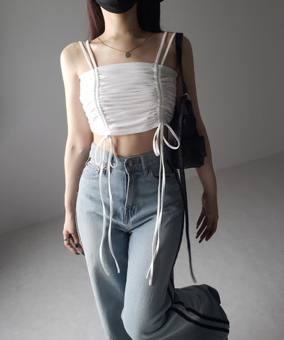 3WAYクロスストラップリボンシャーリングショートキャミソール / 3WAY cross strap ribbon shirring short camisole