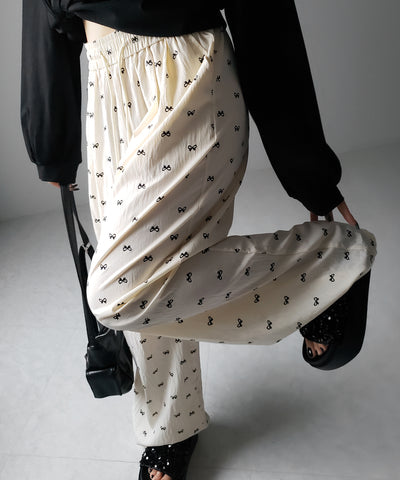 リボンプリントワイドイージーパンツ / ribbon print wide easy pants