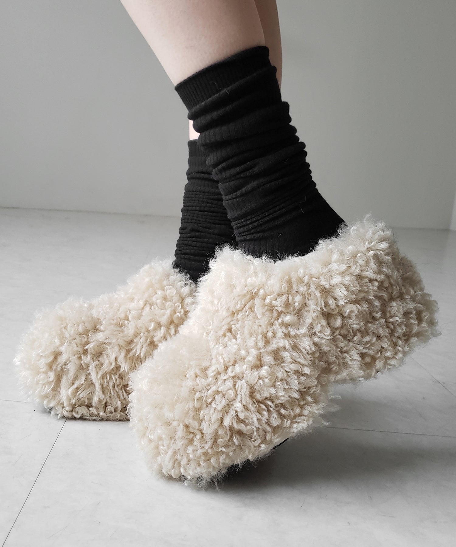 厚底テディボアサボサンダル / platform teddy boa sabo sandals