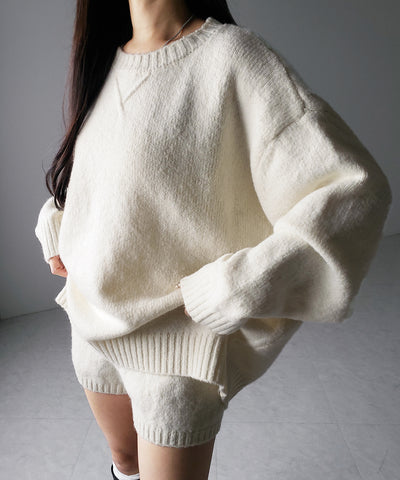 【 ニットセットアップ 】フラッフィーオーバーサイズニット + ニットショートパンツ SET / fluffy over size knit + knit short pants SET