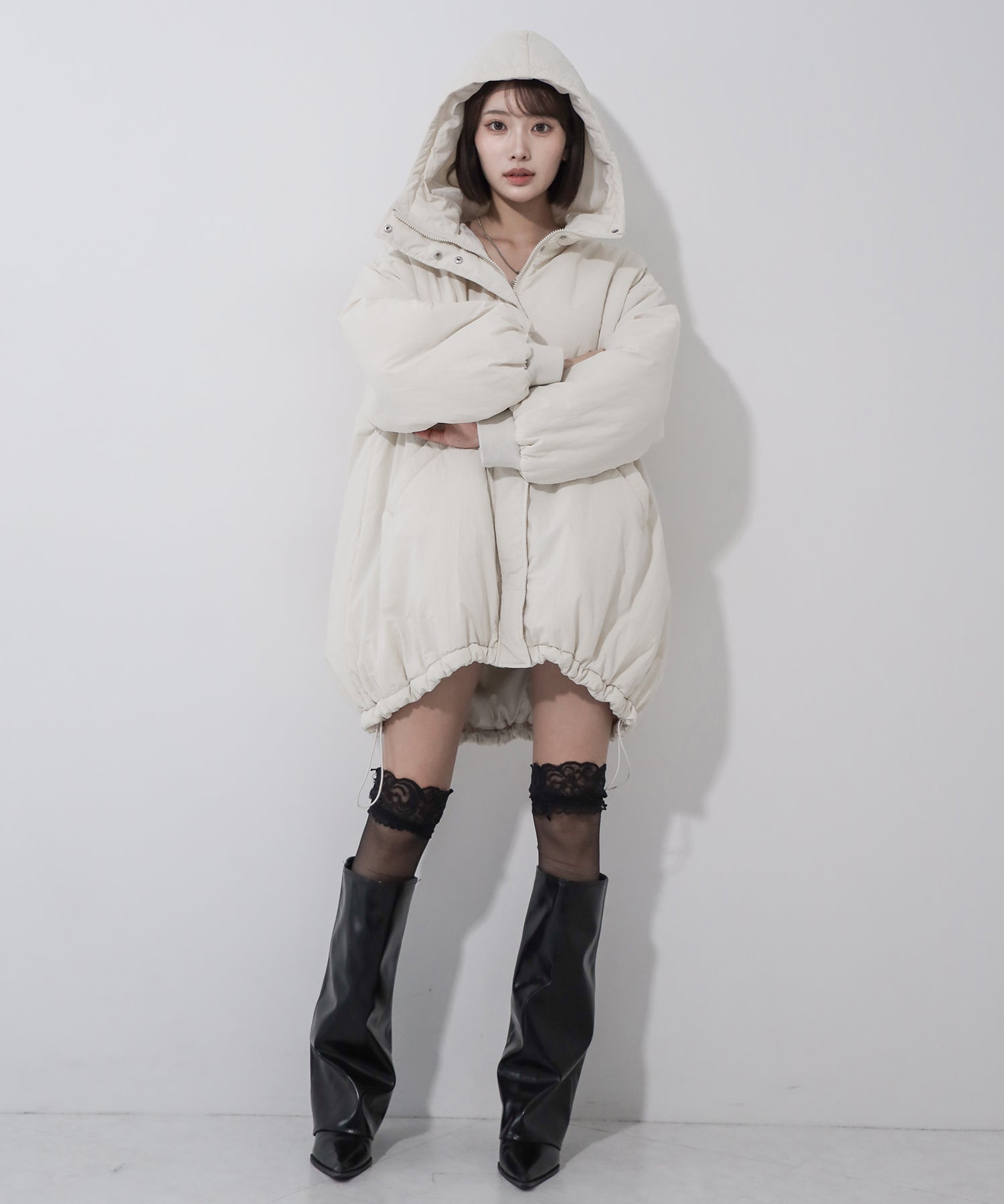 【 裾絞り可能2WAY 】フード付きパファーエコダウンモンスターコート / 2WAY Hooded puffer eco down monster coat