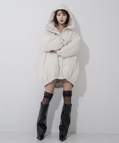 【 裾絞り可能2WAY 】フード付きパファーエコダウンモンスターコート / 2WAY Hooded puffer eco down monster coat