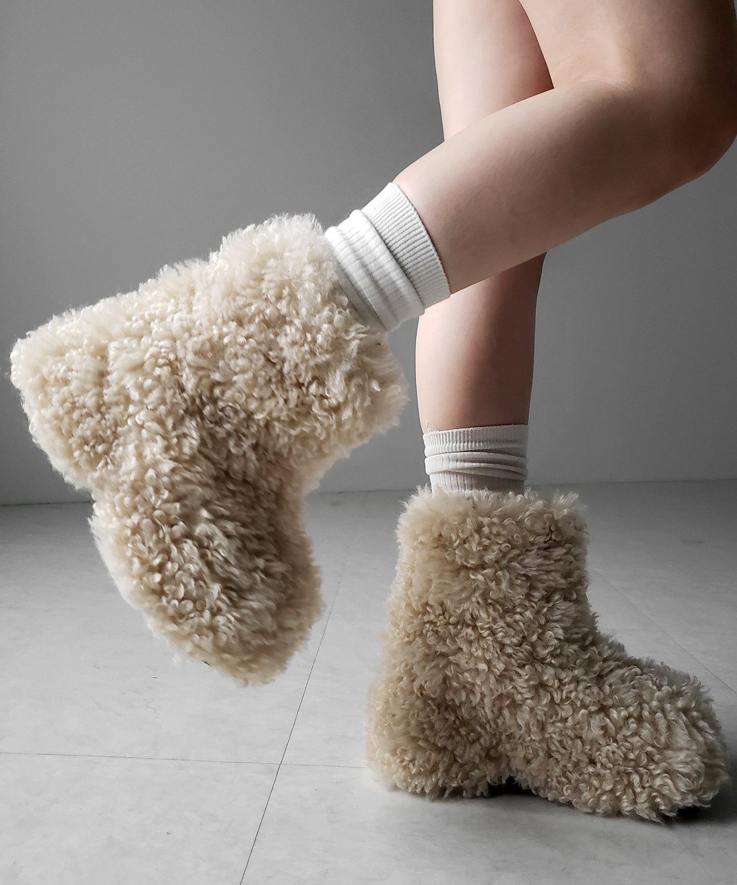 厚底テディボアショートブーツ / platform teddy boa short boots