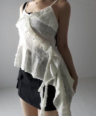 アシンメトリーダメージフリルキャミソール / asymmetry damage frill camisole