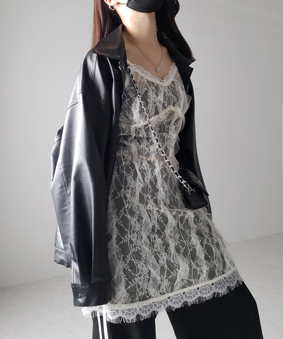 チュールドッキングレースチュニックキャミソール / tulle docking lace tunic camisole