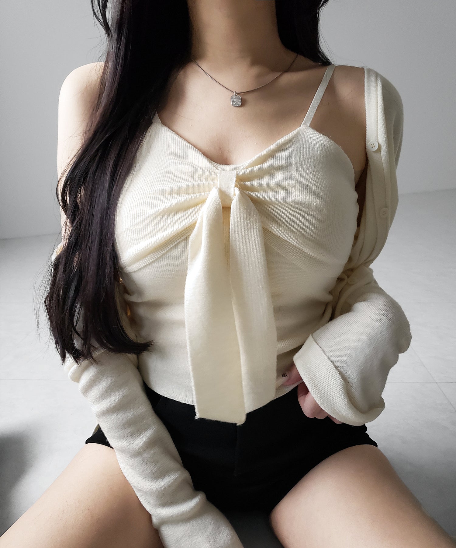 【 2点セット 】リボンニットキャミソール + カーディガンセット /ribbon knit camisole + cardigan SET