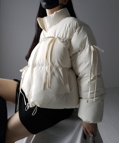 【 裾絞り可能2WAY 】ストラップリボンショートパフダウンジャケット / strap ribbon short puff down jacket