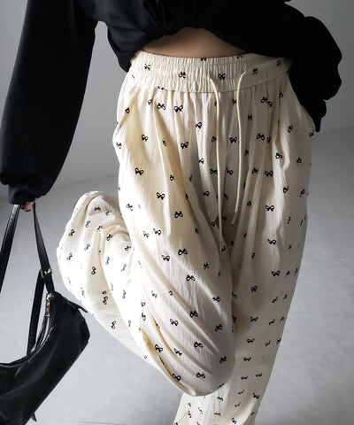 リボンプリントワイドイージーパンツ / ribbon print wide easy pants