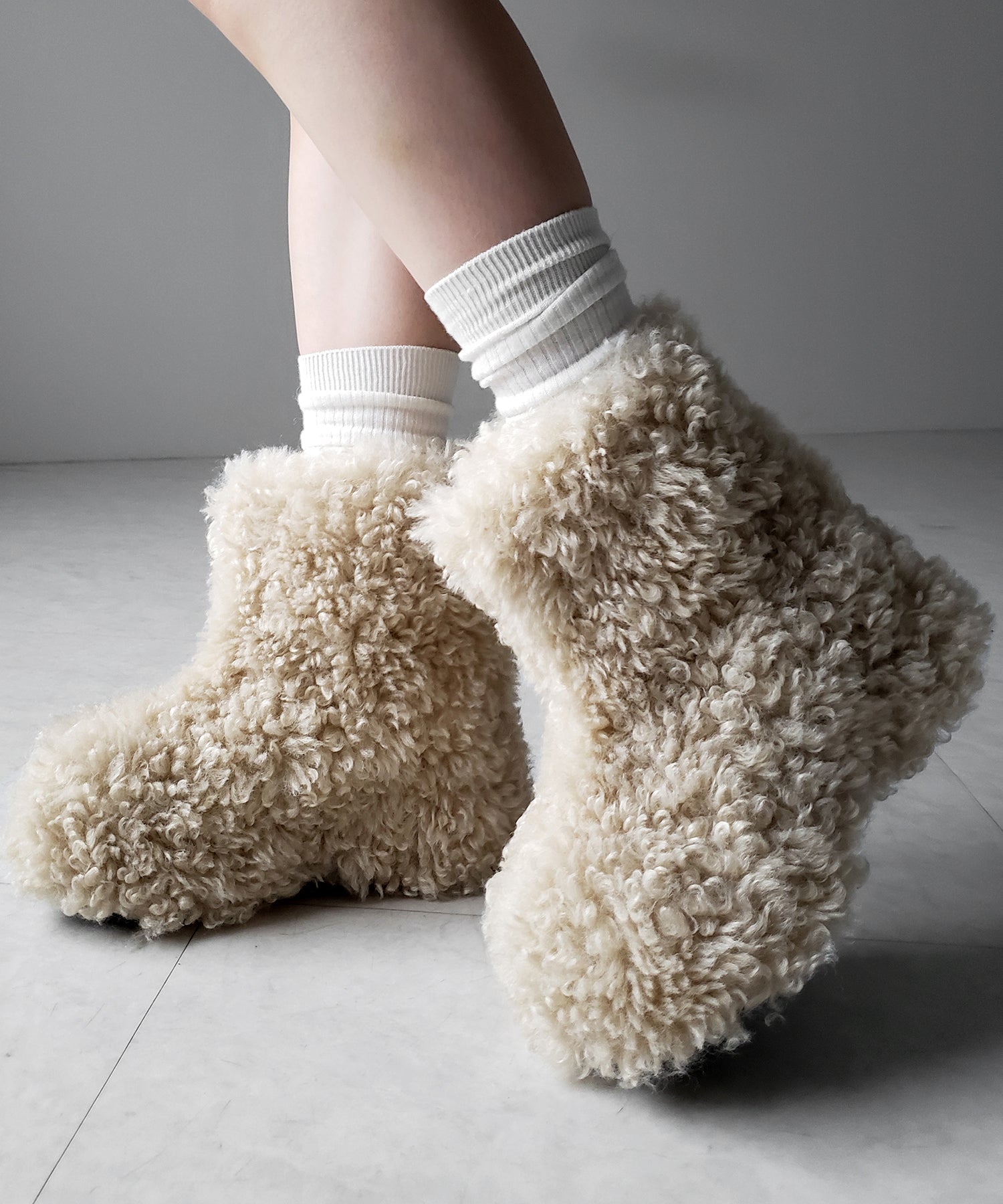 厚底テディボアショートブーツ / platform teddy boa short boots