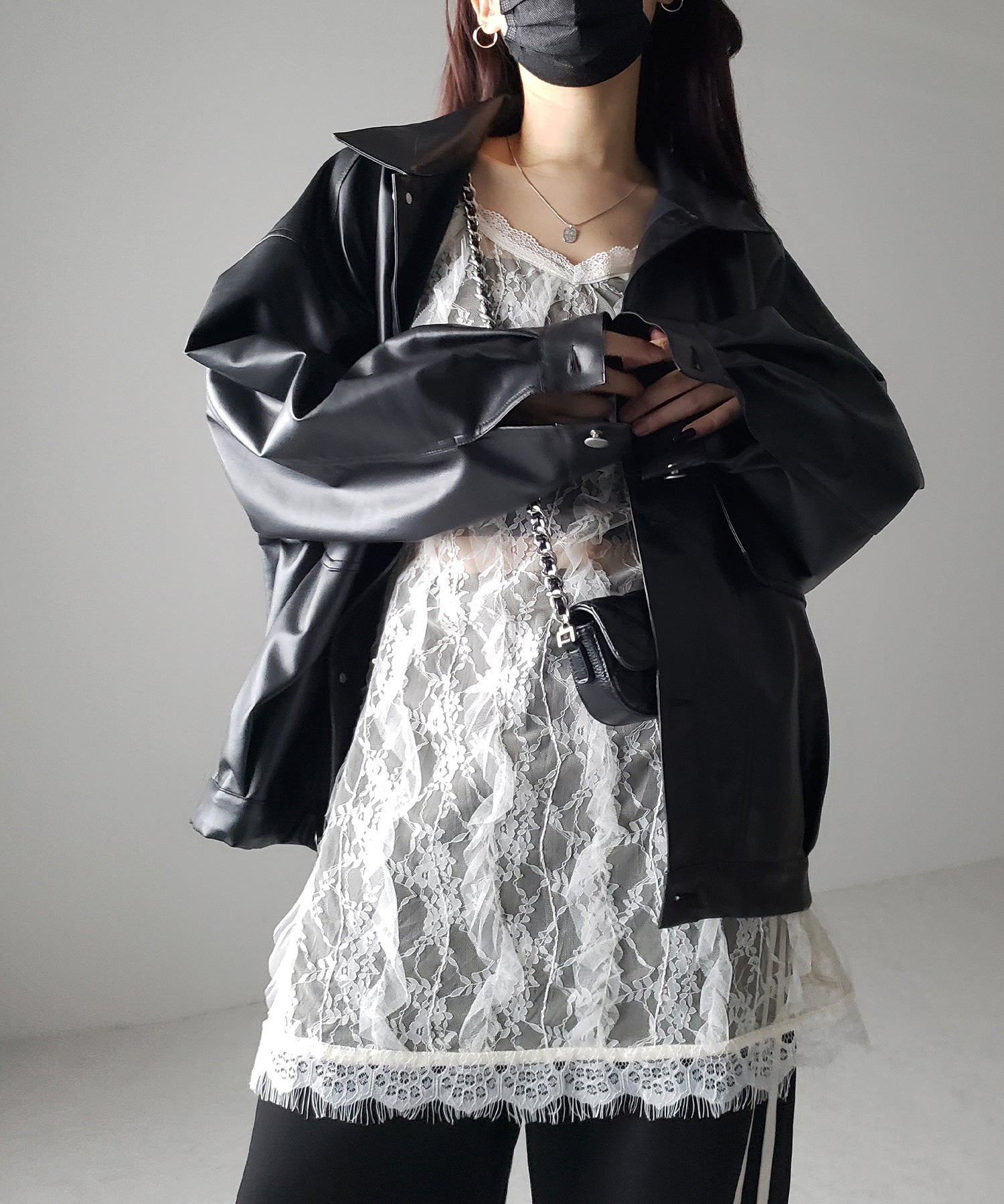 チュールドッキングレースチュニックキャミソール / tulle docking lace tunic camisole