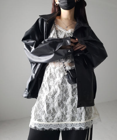 チュールドッキングレースチュニックキャミソール / tulle docking lace tunic camisole