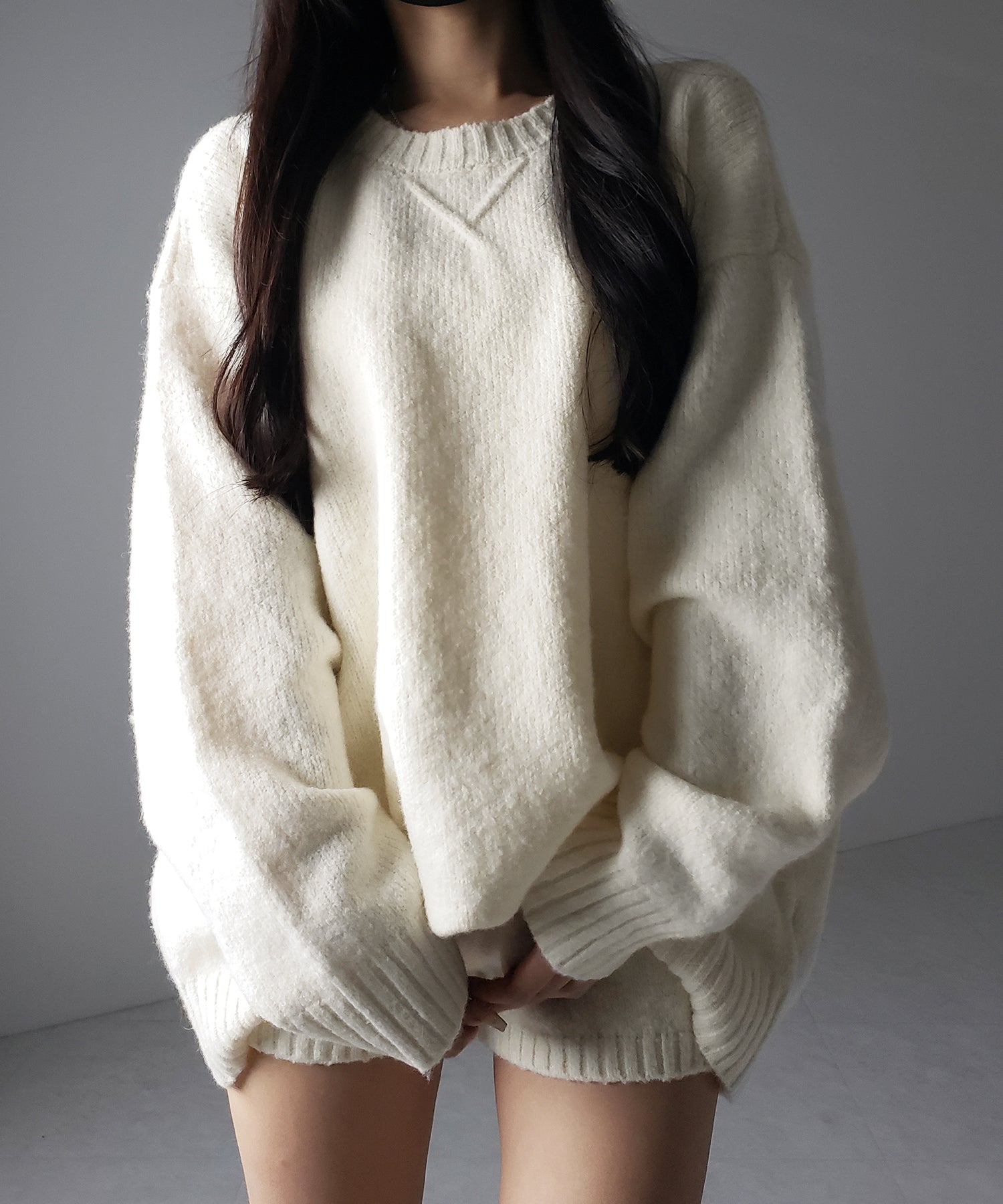 【 ニットセットアップ 】フラッフィーオーバーサイズニット + ニットショートパンツ SET / fluffy over size knit + knit short pants SET