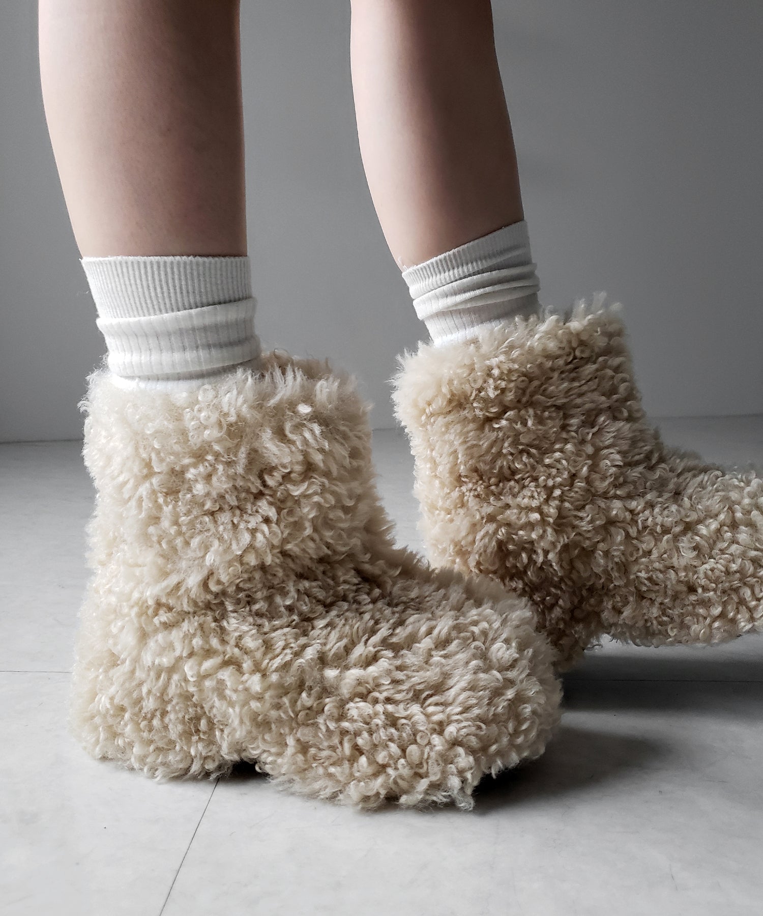厚底テディボアショートブーツ / platform teddy boa short boots