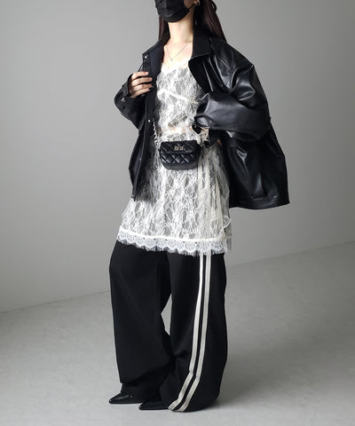 チュールドッキングレースチュニックキャミソール / tulle docking lace tunic camisole