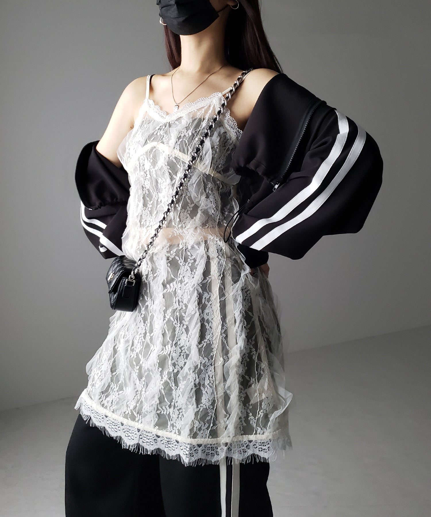 チュールドッキングレースチュニックキャミソール / tulle docking lace tunic camisole