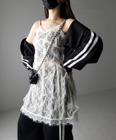 チュールドッキングレースチュニックキャミソール / tulle docking lace tunic camisole