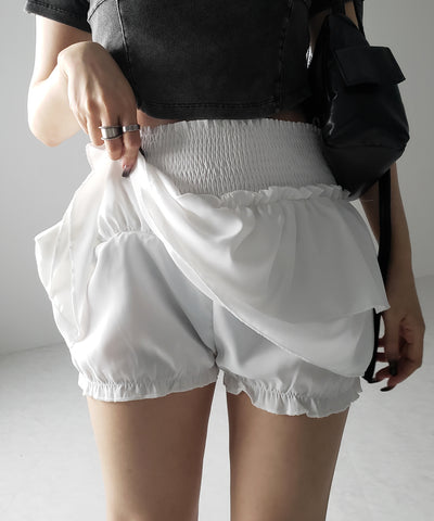 2段フリルシャーリングミニスカパン / double frill shirring mini skirt pants