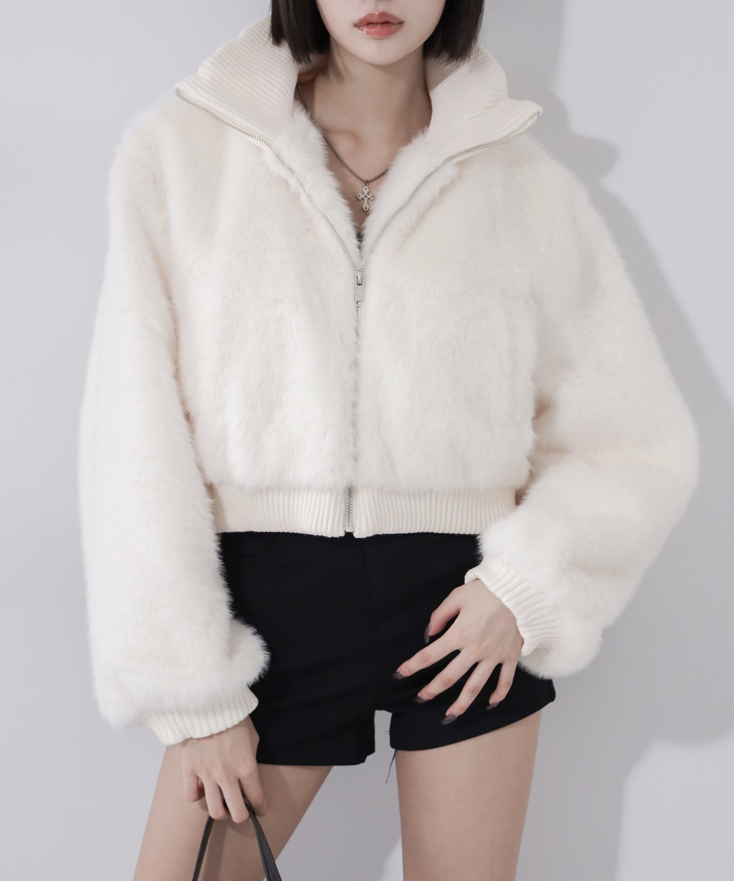 スタンドネックリブフェイクファーショートブルゾン / standneck lib fakefur short blouson