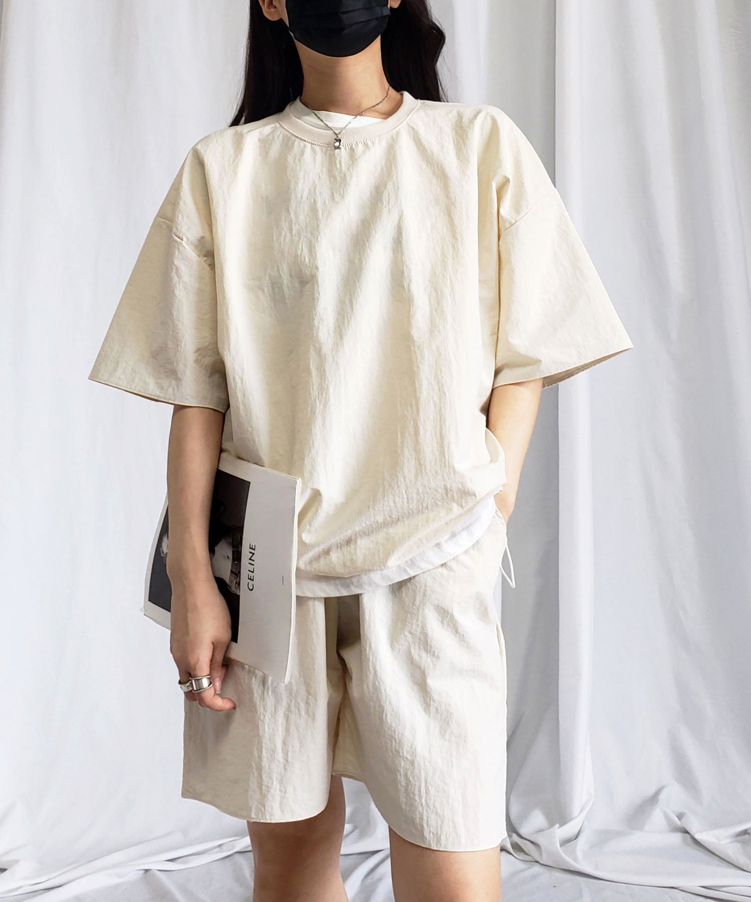 【 上下セットアップ/5色展開 】ワッシャーナイロンプルオーバー&ショートパンツ SET