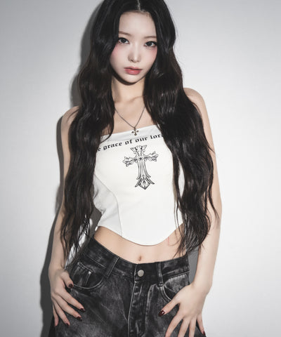 クロスグランジロゴベアトップス / cross grunge logo bare tops