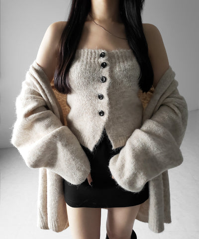 【 2点セット 】ニットボタンビスチェ +ロングカーディガンセット / knit button bustier + long cardigan set