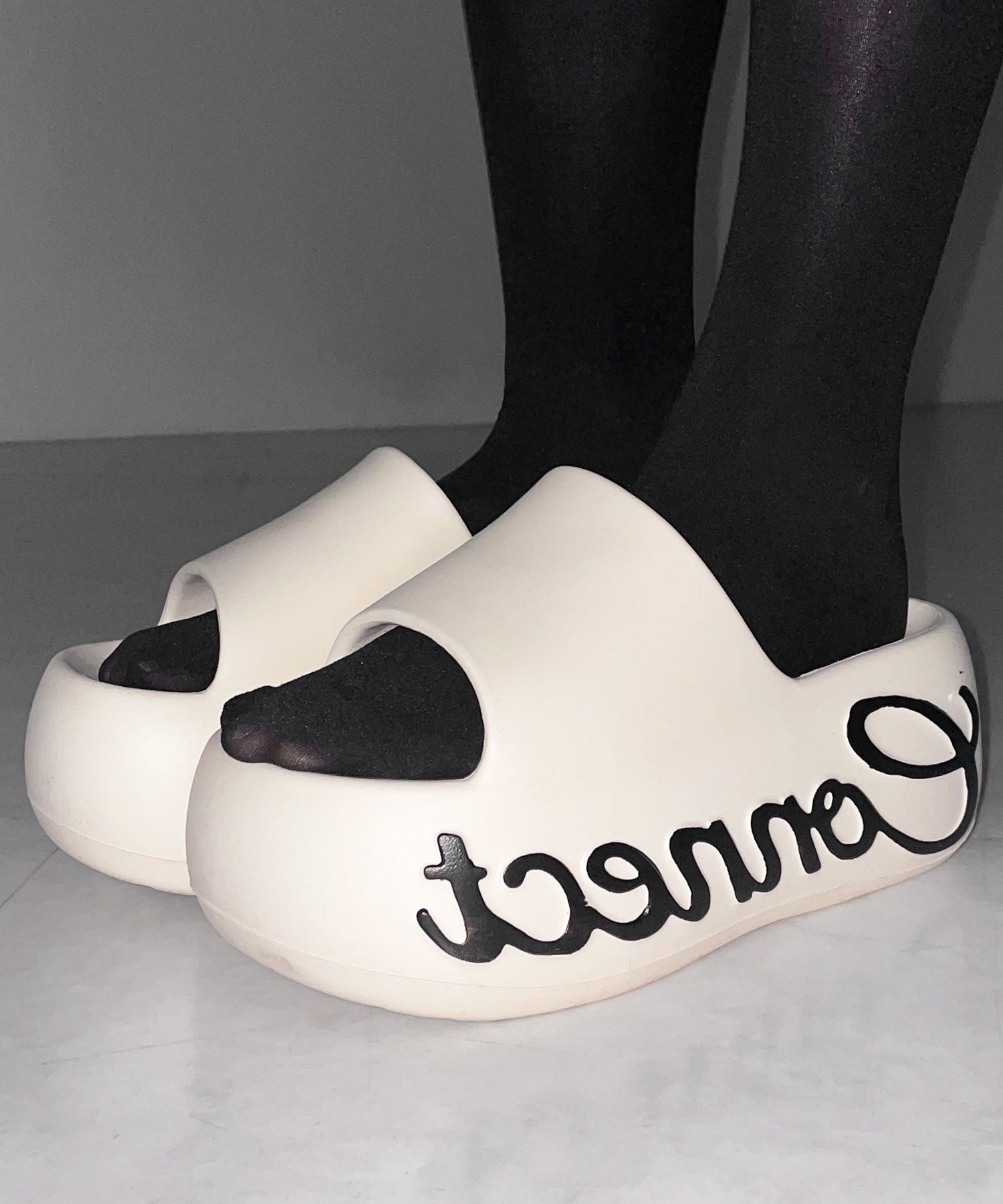 レタリングロゴ厚底スライドサンダル / lettering logo platform slide sandals