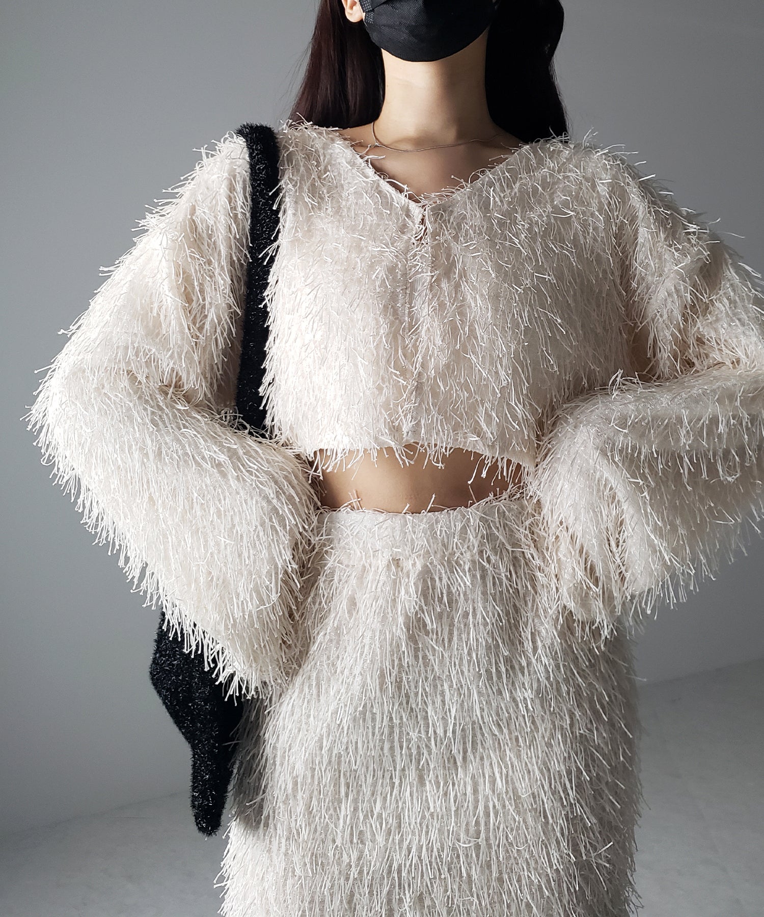 【 セットアップ可能 】シャギーフリンジショートカーディガン /shaggy fringe short cardigan